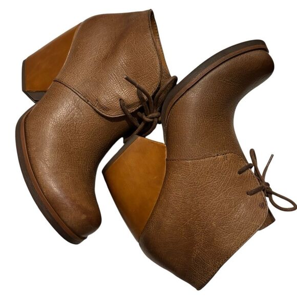 Kork Ease Roana Camel Tan Brown Leather Oxford Heeled Ankle Boot Lace Booties 7M - Picture 9 of 10